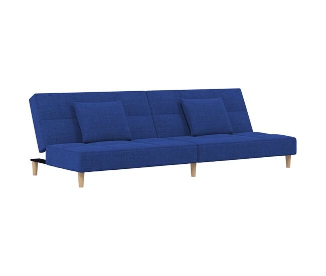 Sofá-cama, sofá conversível 2 lugares com duas almofadas tecido azul