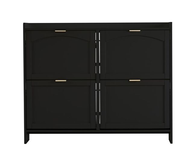 Sapateira moderna 110x90x24 cm - 4 compartimentos, prateleira livre, prateleiras abertas - preto