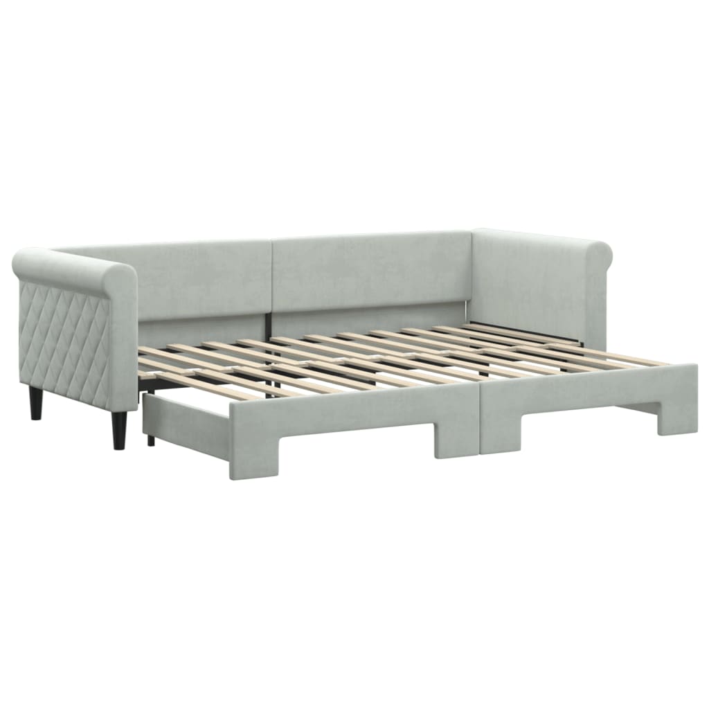 Sofá-cama, sofá conversível com gavetão 80x200 cm veludo cinzento-claro