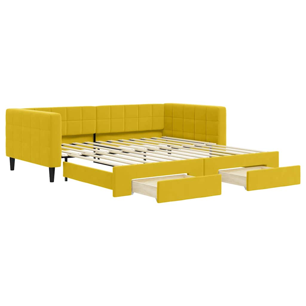 Sofá-cama, sofá conversível com gavetão e gavetas 100x200 cm veludo amarelo