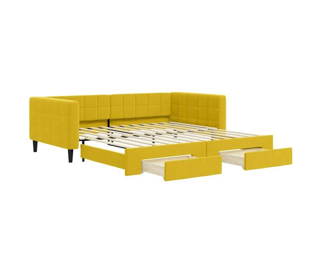Sofá-cama, sofá conversível com gavetão e gavetas 100x200 cm veludo amarelo
