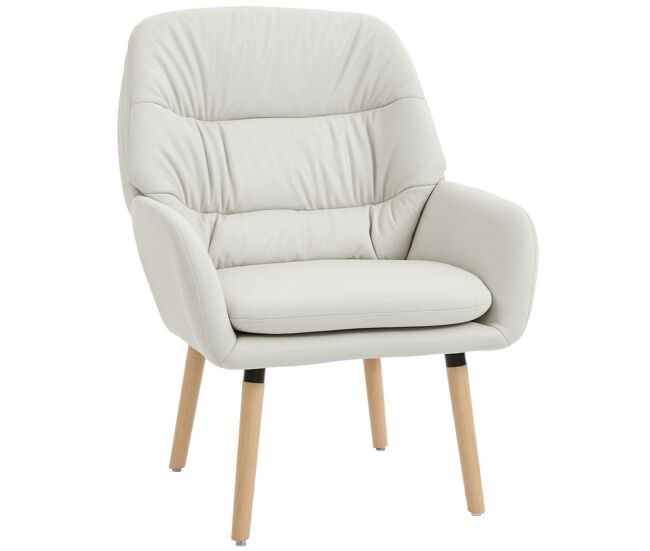 Homcom poltrona de sala de estar moderna acolchoada de dupla camada estofada em couro sintético pés de madeira 68x74x89 cm creme
