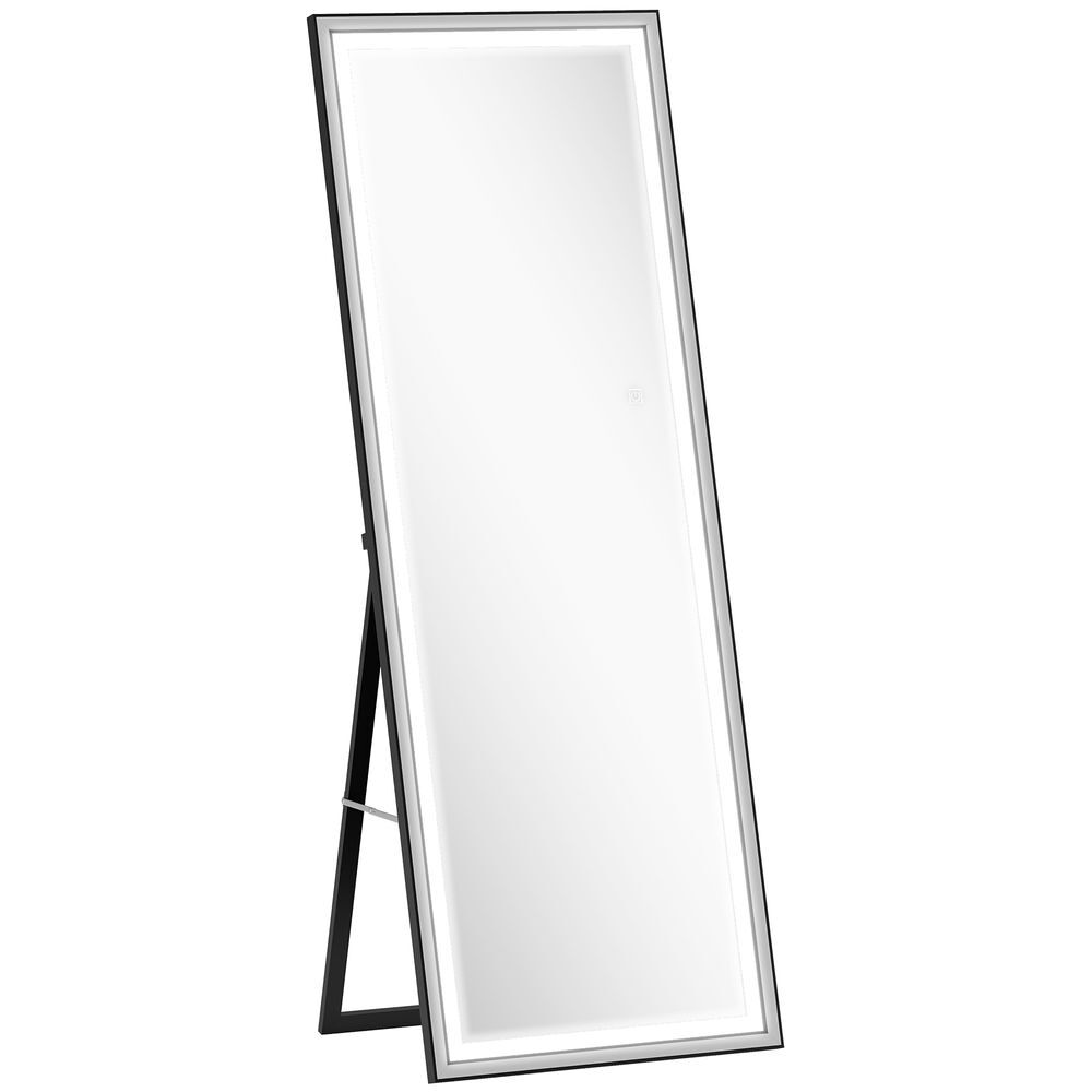 Homcom espelho de pé espelho de corpo inteiro com luzes 165x60 cm 3 temperaturas de cor brilho ajustável independente ou de parede para quarto e sala