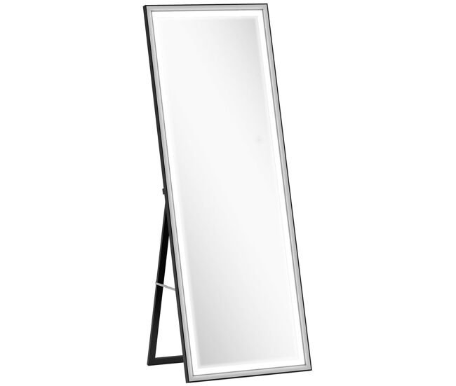 Homcom espelho de pé espelho de corpo inteiro com luzes 165x60 cm 3 temperaturas de cor brilho ajustável independente ou de parede para quarto e sala