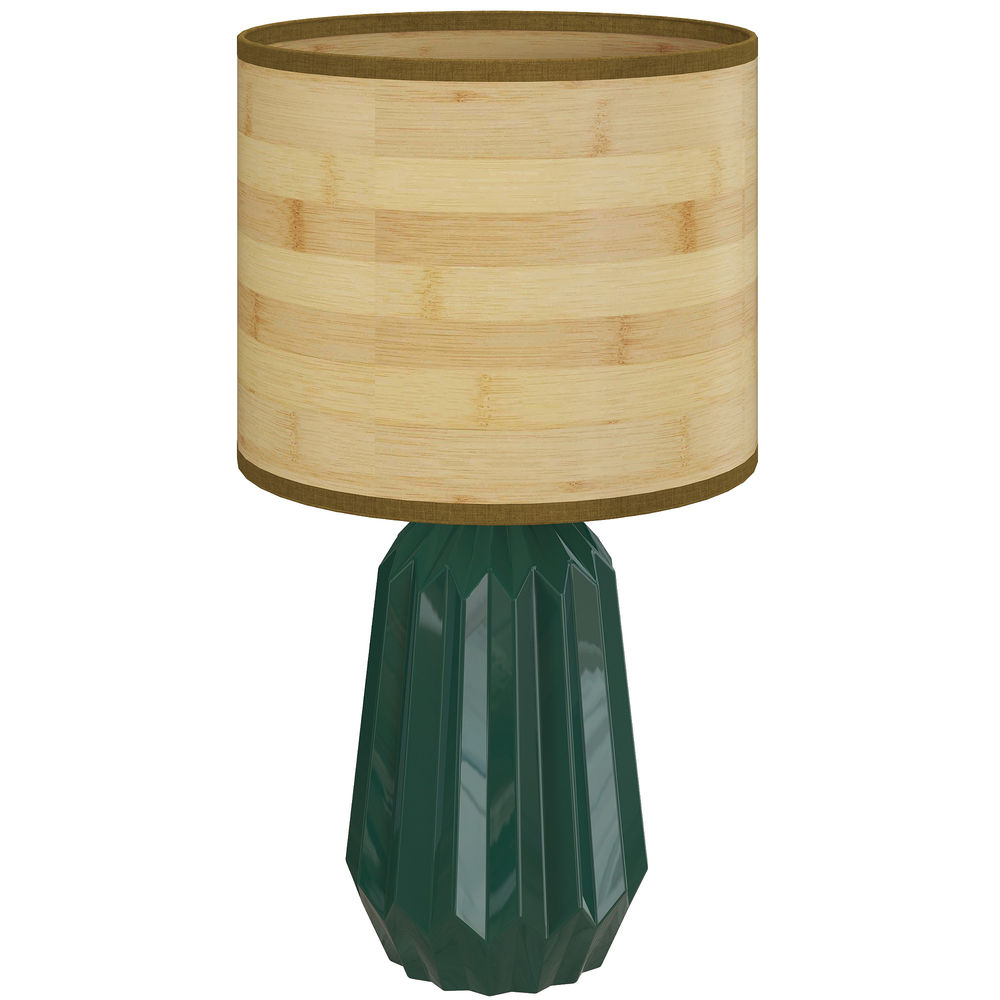 Homcom candeeiro de mesa com base de cerâmica e ecrã de linho estilo retro com interruptor para quarto sala e27 40w verde e madeira