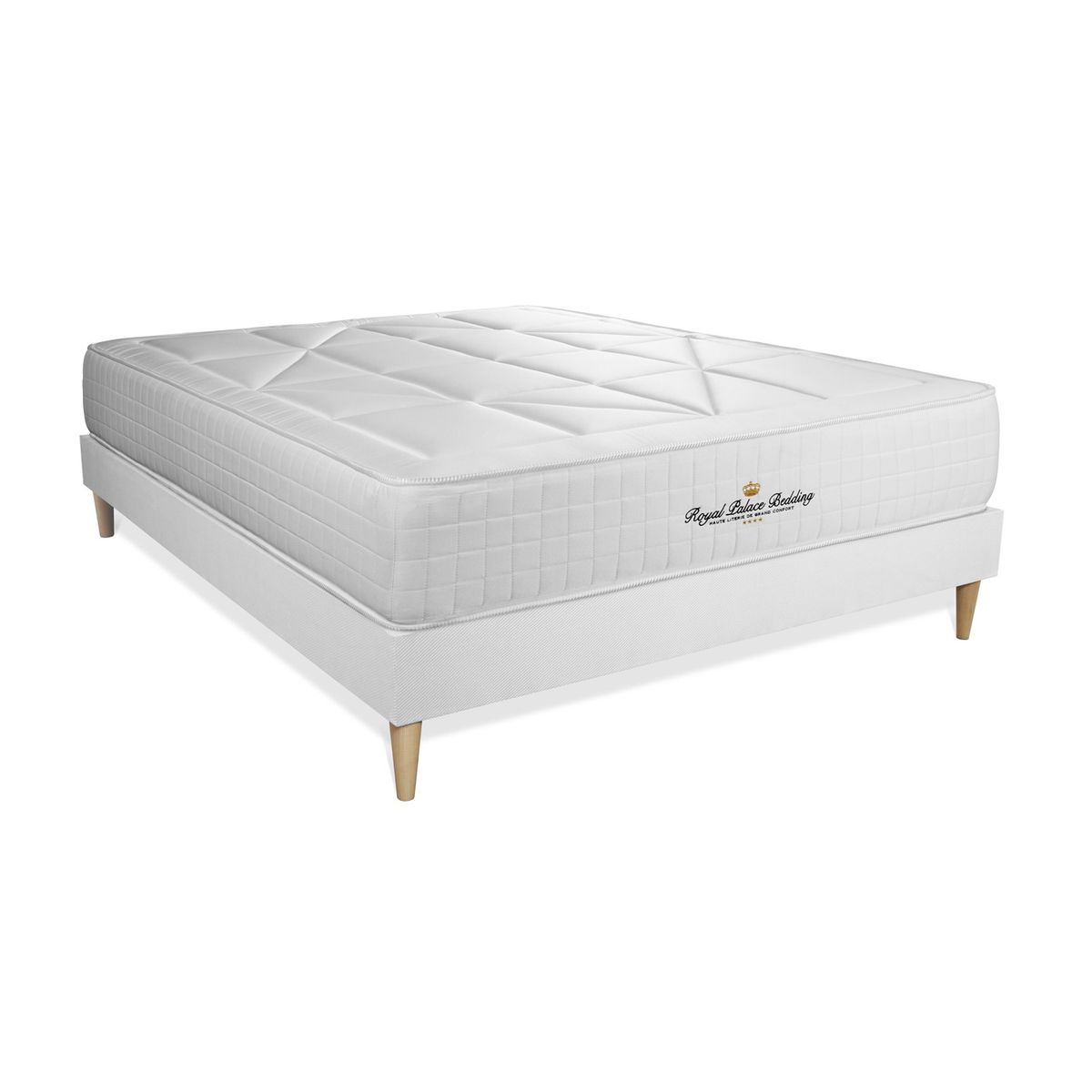 Conjunto de estrado branco + colchão royal palace bedding windsor (135x210 cm - viscoelástica y molas ensacadas- altura: 26 cm)