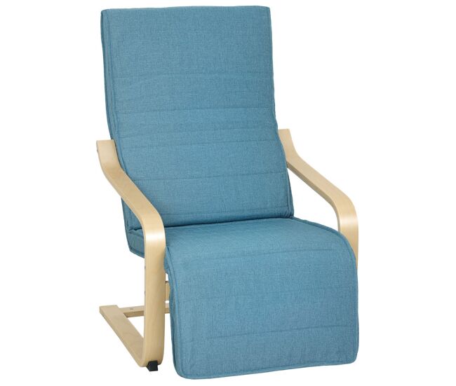 Homcom poltrona de sala de estar com apoio para os pés ajustáveis poltrona para dormitório estofada em tecido com estrutura de madeira carga 120 kg para escritório estúdio 66,5x94x100 cm bleu