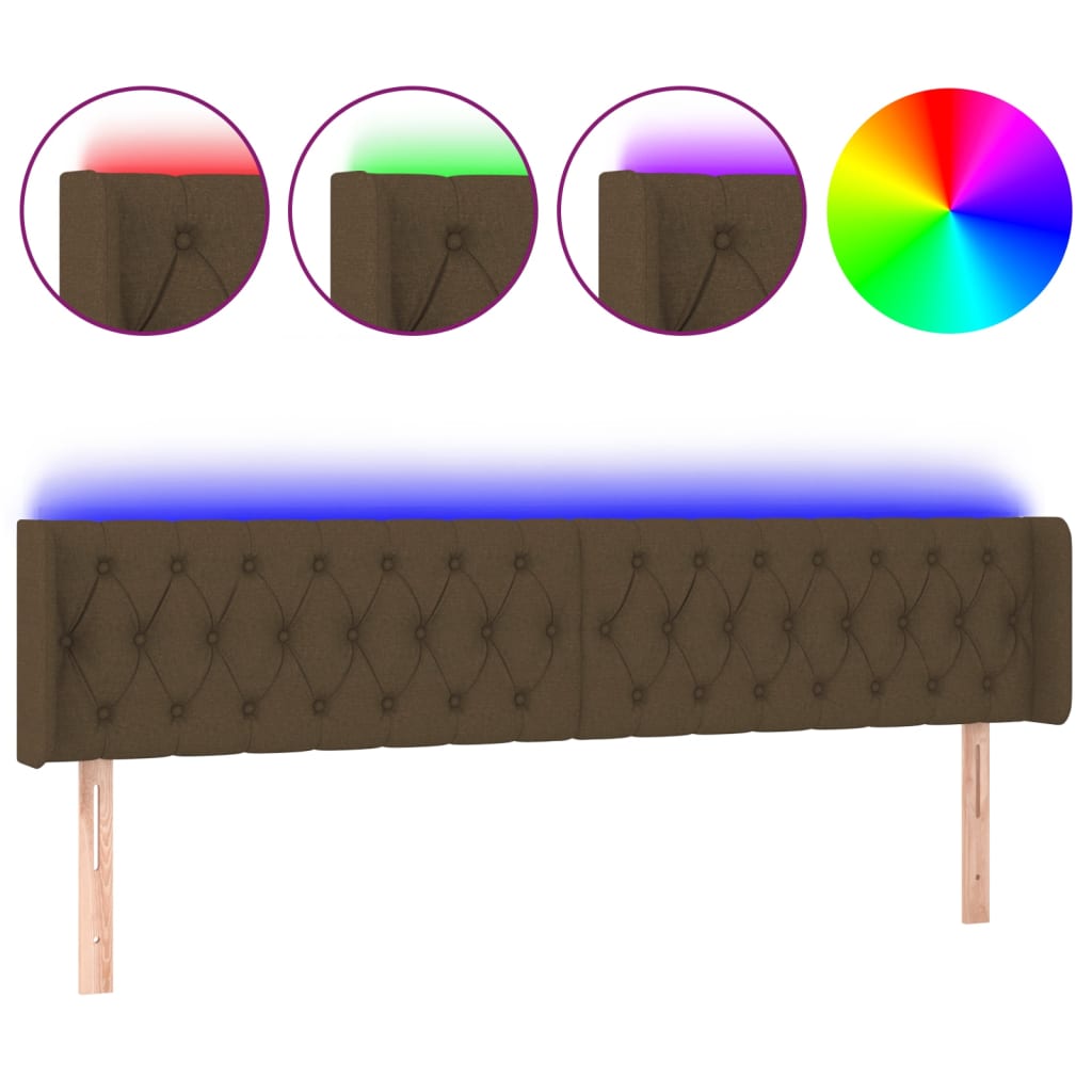 Vidaxl cabeceira de cama c/ luzes led tecido 183x16x78/88 cm castanho