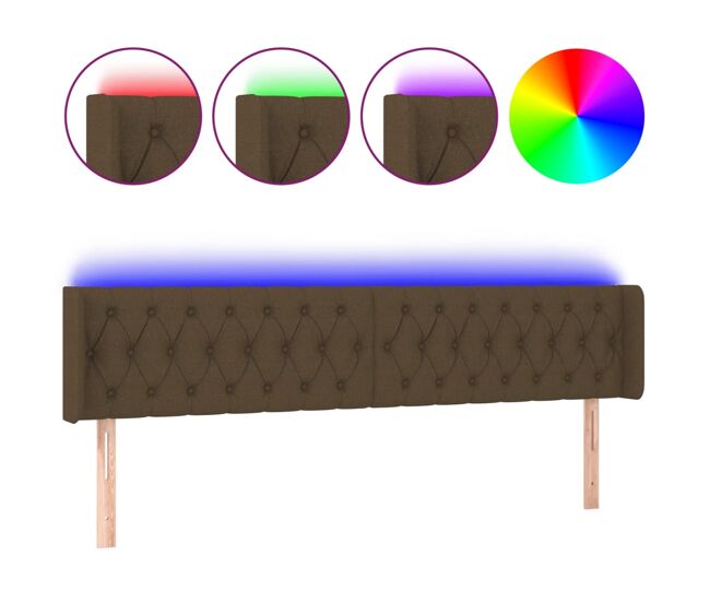 Vidaxl cabeceira de cama c/ luzes led tecido 183x16x78/88 cm castanho