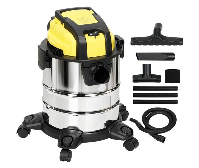 Homcom aspirador seco e húmido 3 em 1 1200w com função de soprador mangueira 2 m depósito inoxidável 20l triplo filtro bocal para pisos e fendas
