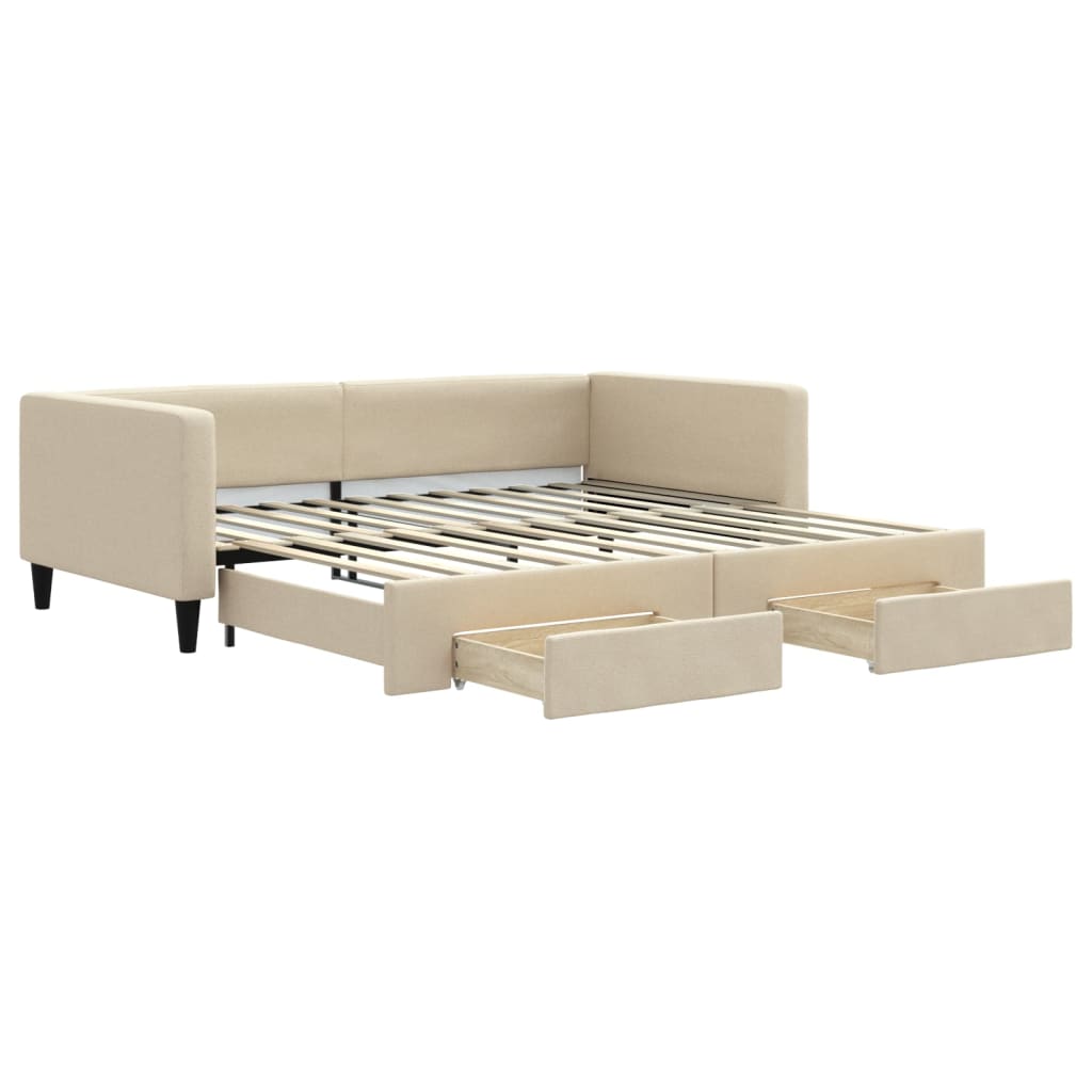 Sofá-cama, sofá conversível com gavetão e gavetas 100x200 cm tecido cor creme
