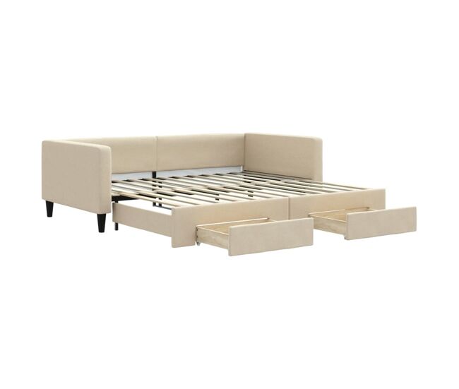 Sofá-cama, sofá conversível com gavetão e gavetas 100x200 cm tecido cor creme