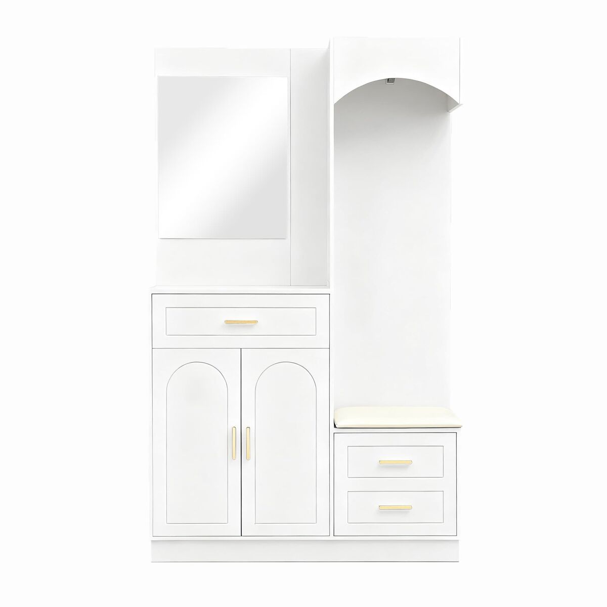 Móvel de entrada 110x33x185,5 cm - com espelho e prateleira - branco