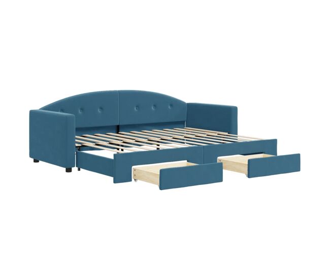 Sofá-cama, sofá conversível com gavetão e gavetas 80x200 cm veludo azul