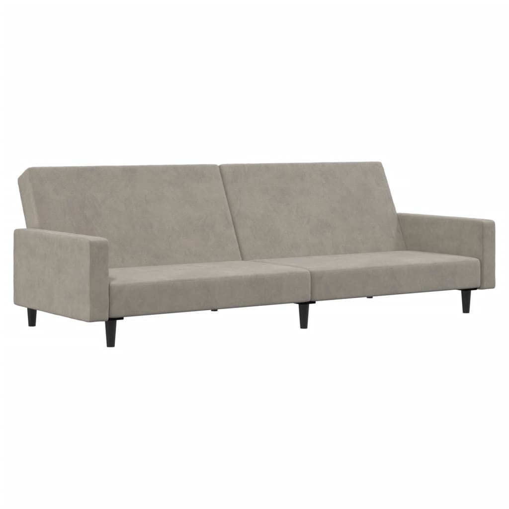 Sofá-cama, sofá conversível de 2 lugares veludo cinzento-claro