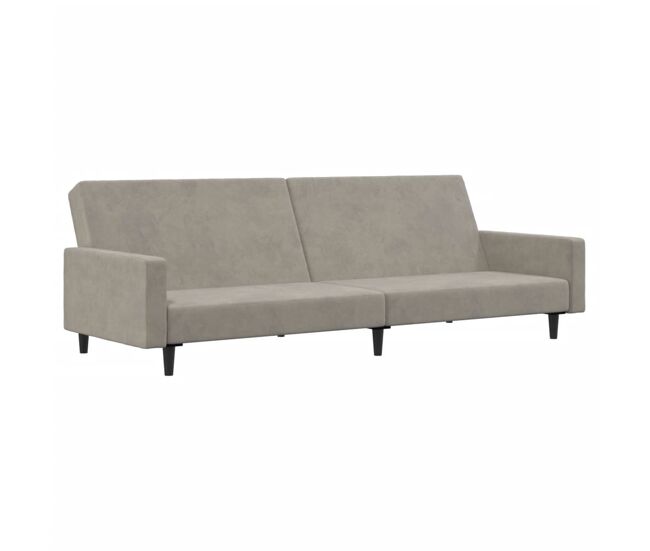 Sofá-cama, sofá conversível de 2 lugares veludo cinzento-claro