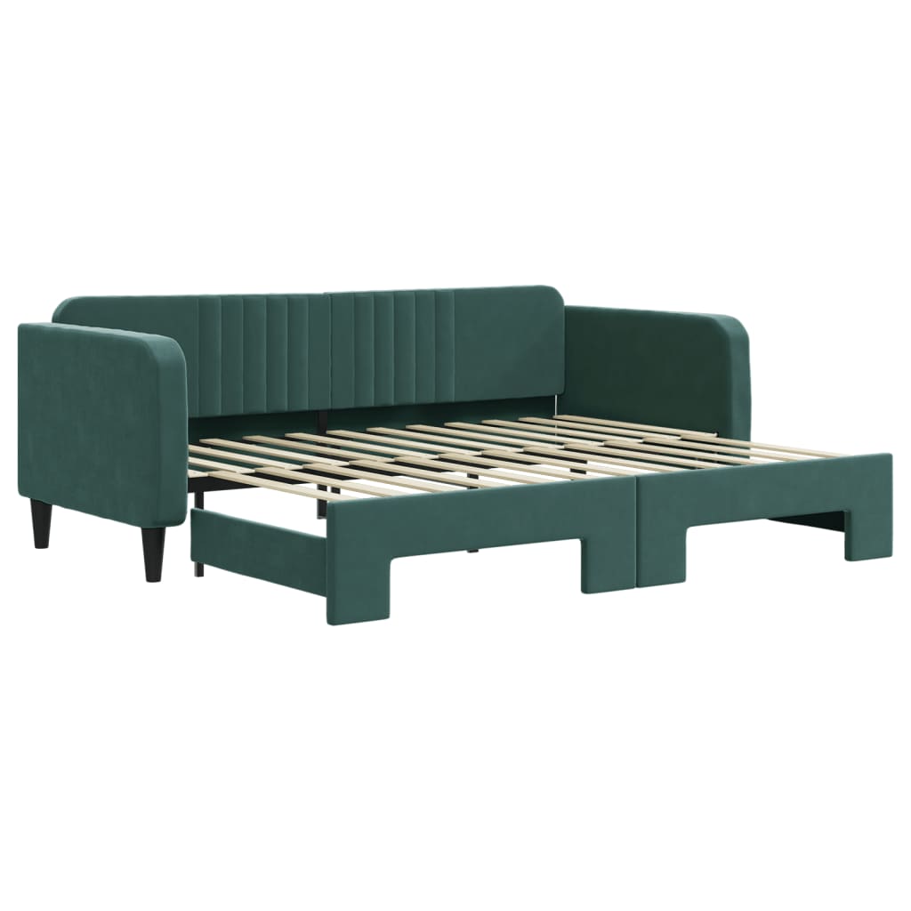 Sofá-cama, sofá conversível com gavetão 90x200 cm veludo verde-escuro