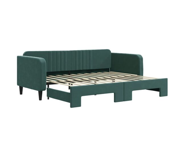 Sofá-cama, sofá conversível com gavetão 90x200 cm veludo verde-escuro