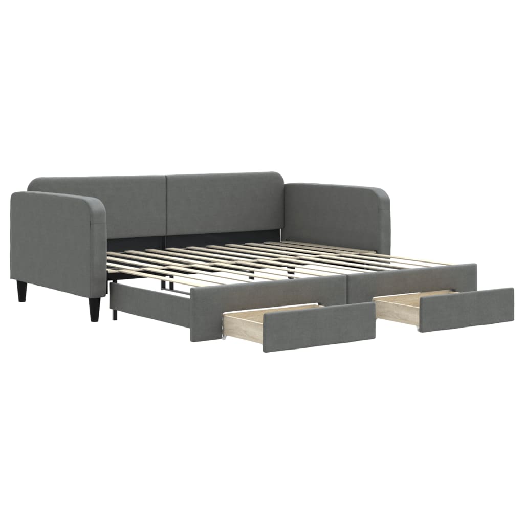 Sofá-cama, sofá conversível c/ gavetão/gavetas 100x200 cm tecido cinzento-escuro