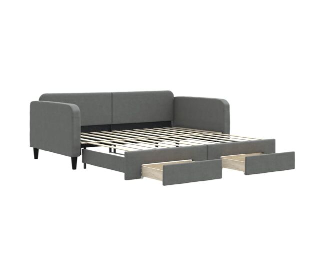 Sofá-cama, sofá conversível c/ gavetão/gavetas 100x200 cm tecido cinzento-escuro
