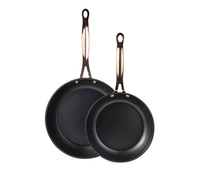 Conjunto de 2 frigideiras ø20ø24cm em alumínio forjado preto fosco com detalhes em cobre bergner