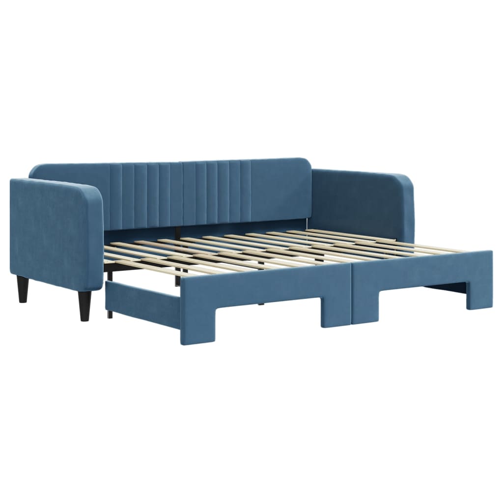 Sofá-cama, sofá conversível com gavetão 90x200 cm veludo azul
