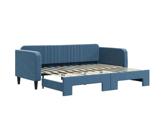 Sofá-cama, sofá conversível com gavetão 90x200 cm veludo azul