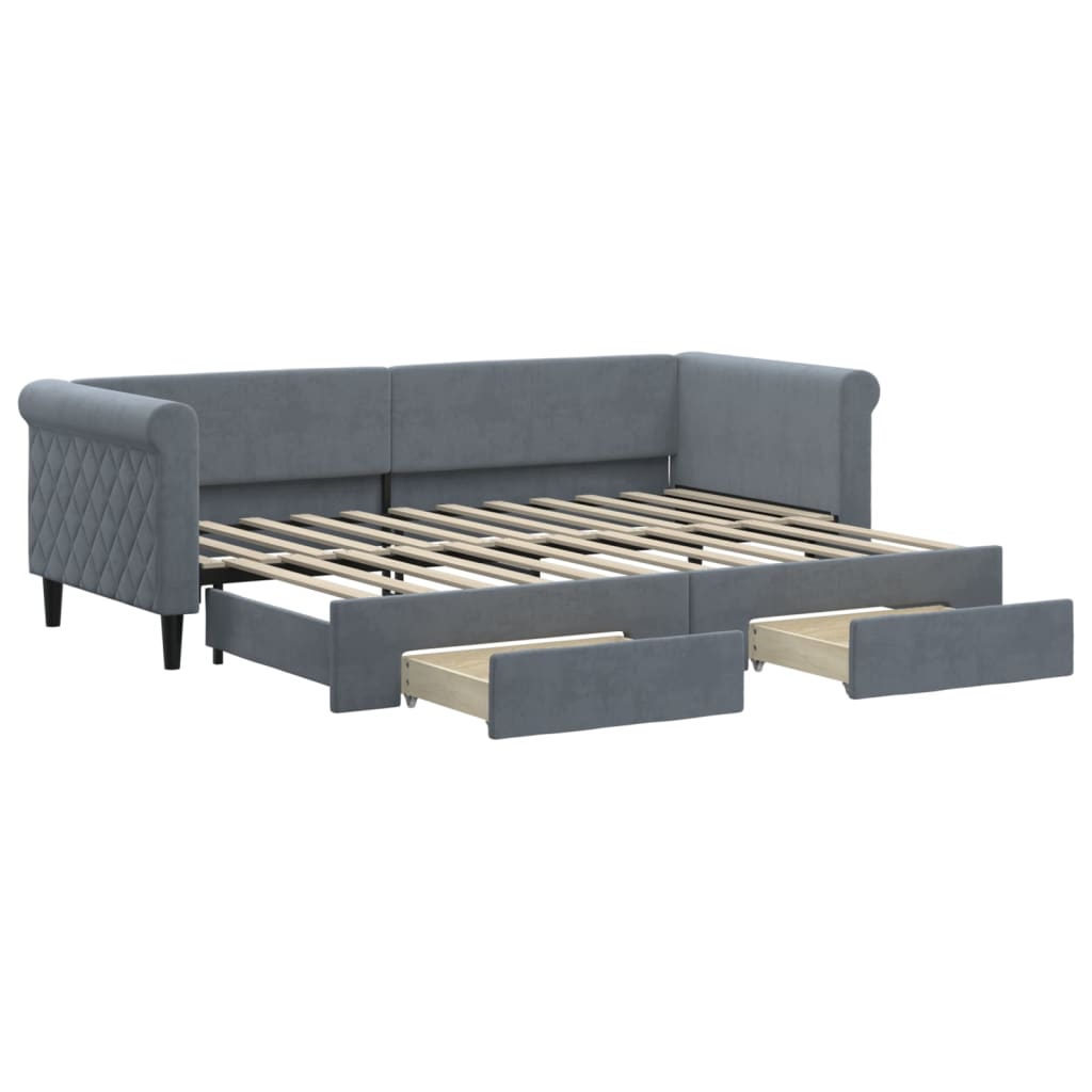 Sofá-cama, sofá conversível c/ gavetão e gavetas 80x200 cm veludo cinzento-escuro