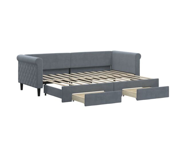 Sofá-cama, sofá conversível c/ gavetão e gavetas 80x200 cm veludo cinzento-escuro