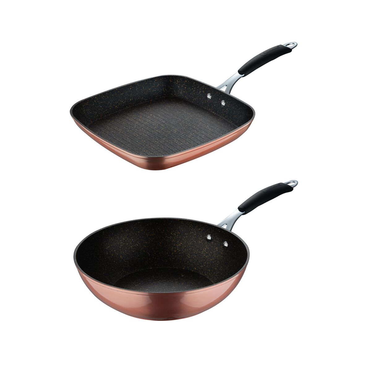 Conjunto de grelha bergner copper 28x28cm + wok ø28cm em alumínio forjado com revestimento ilag essential