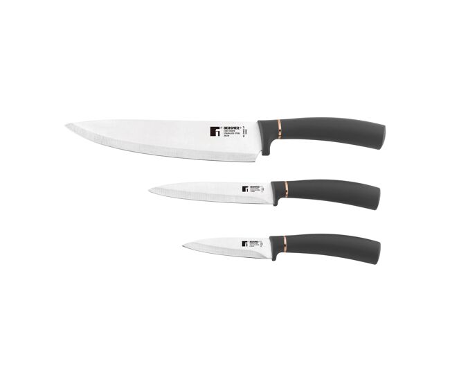 Conjunto de facas bergner copper de 3 peças: faca de chef de 20 cm + faca multiuso de 12,5 cm + descascador de 8,75 cm - em aço inoxidável preto e