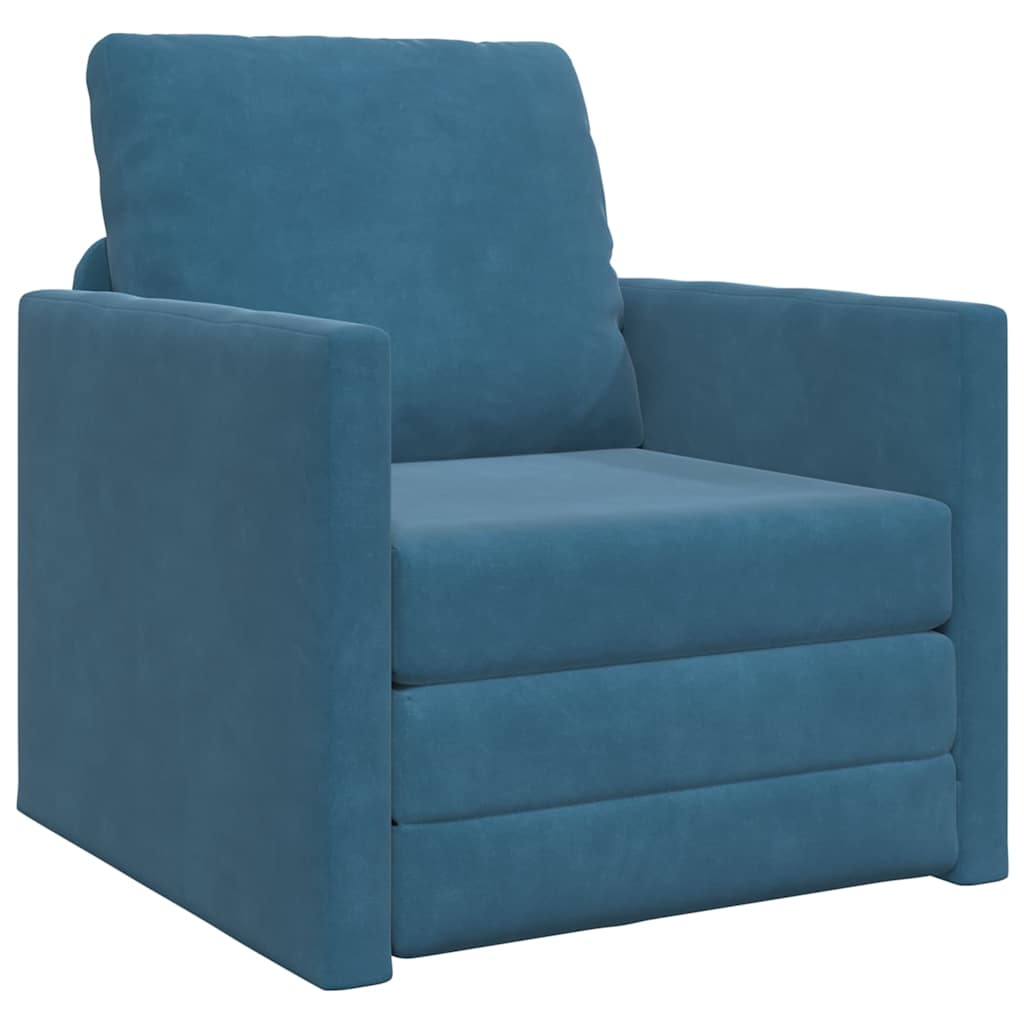 Sofá-cama, sofá conversível azul 74 x 77 x 81 cm veludo