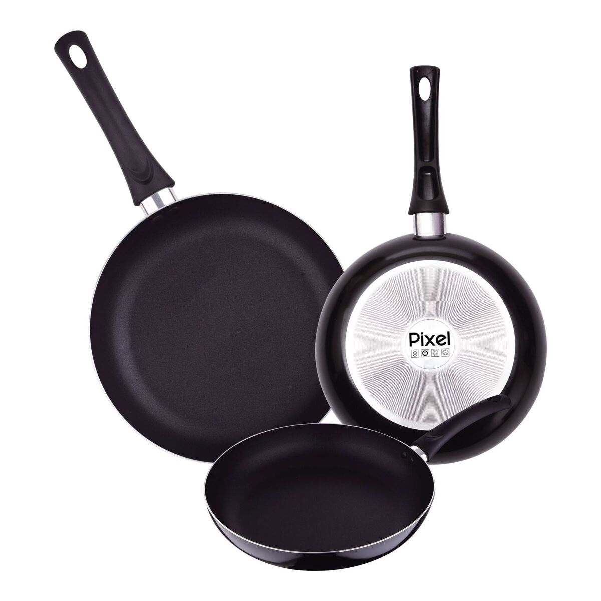 Conjunto de 3 frigideiras ø20ø24ø30cm em alumínio prensado e antiaderente pixel chef sauce