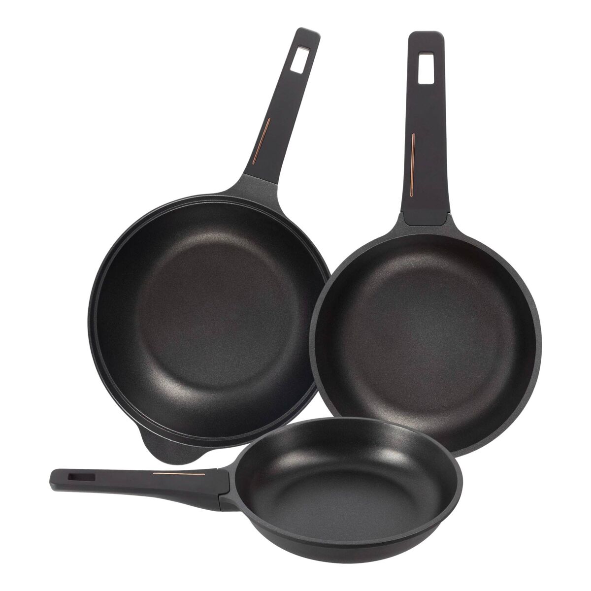 Conjunto de 2 frigideiras ø24ø28cm + wok ø30cm em alumínio fundido, cor preto cobre, bergner