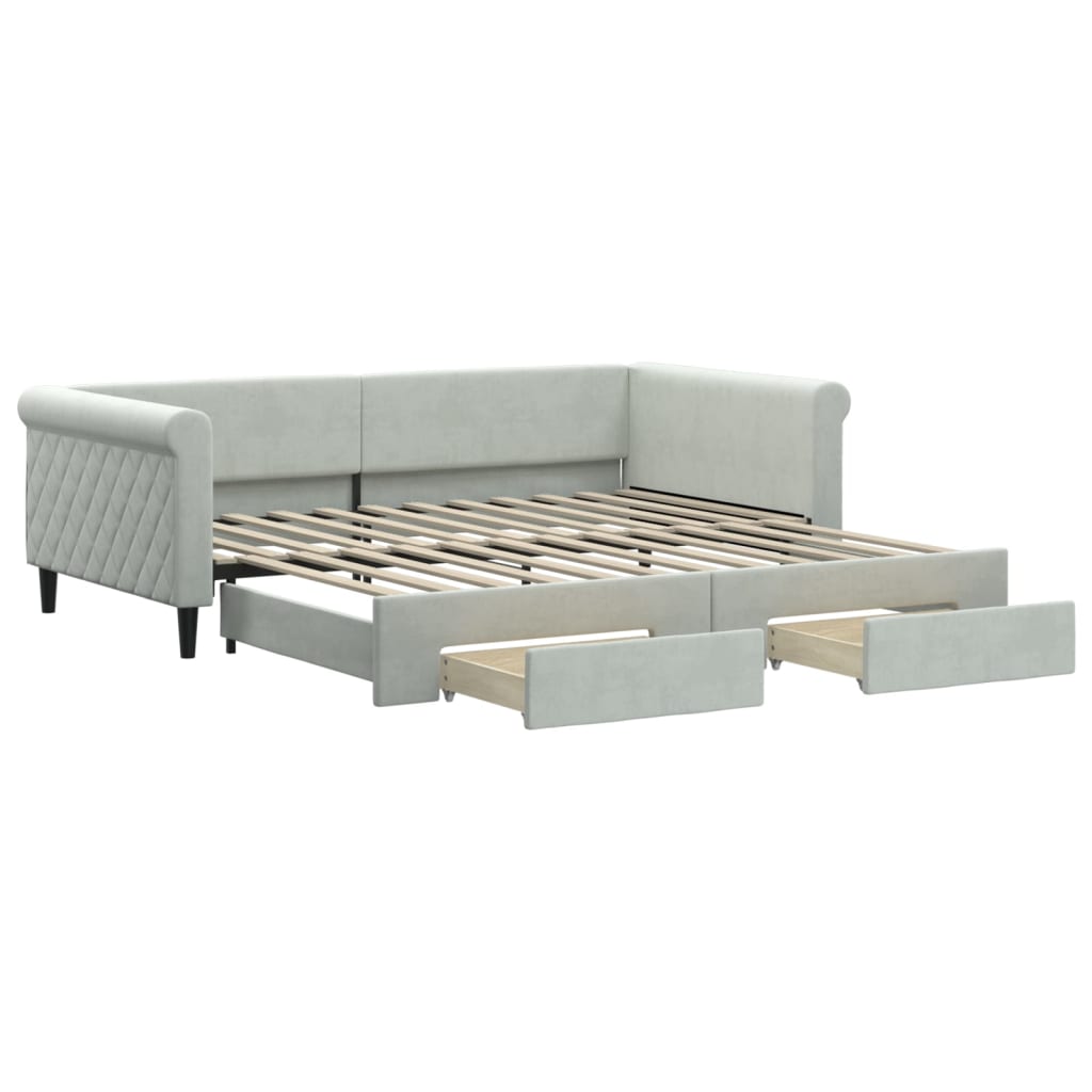 Sofá-cama, sofá conversível c/ gavetão e gavetas 100x200 cm veludo cinzento-claro