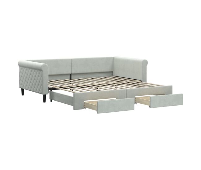 Sofá-cama, sofá conversível c/ gavetão e gavetas 100x200 cm veludo cinzento-claro