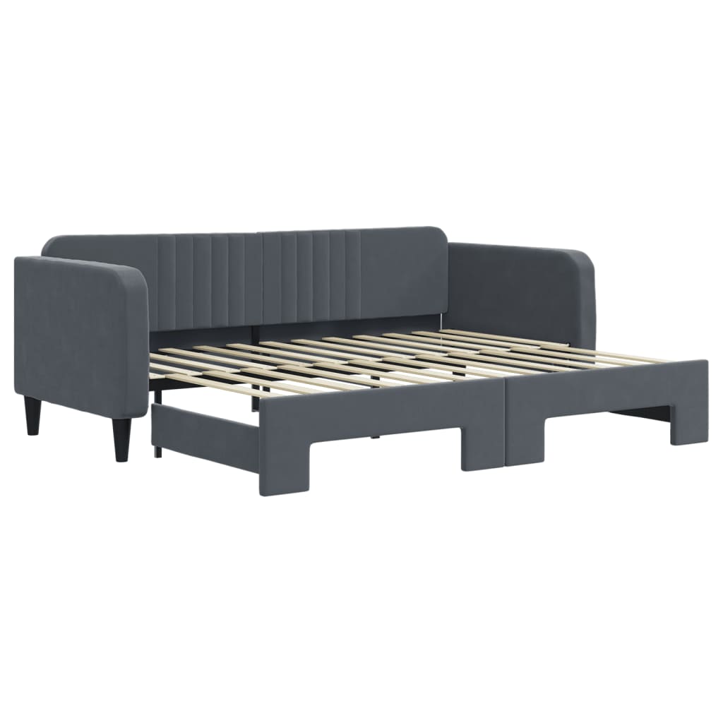 Sofá-cama, sofá conversível com gavetão 90x200 cm veludo cinzento-escuro