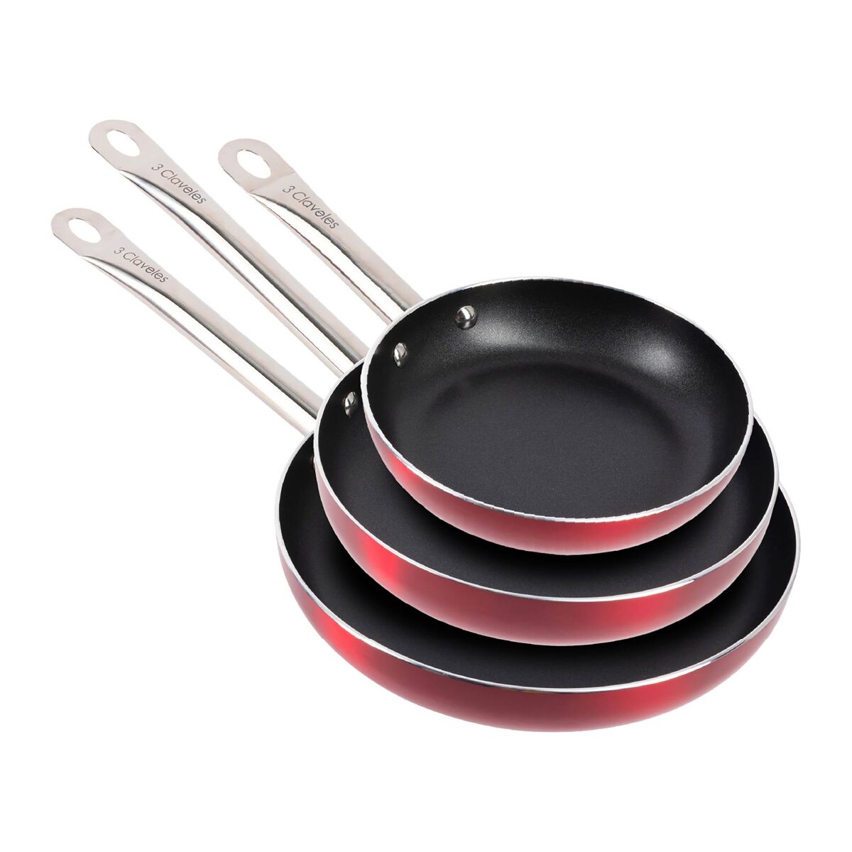 Conjunto de 3 frigideiras ø20ø24ø28cm em alumínio prensado com revestimento antiaderente 3claveles