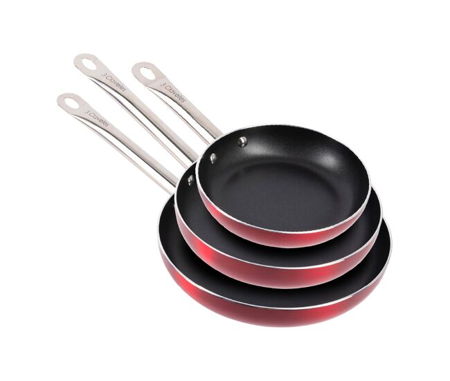 Conjunto de 3 frigideiras ø20ø24ø28cm em alumínio prensado com revestimento antiaderente 3claveles