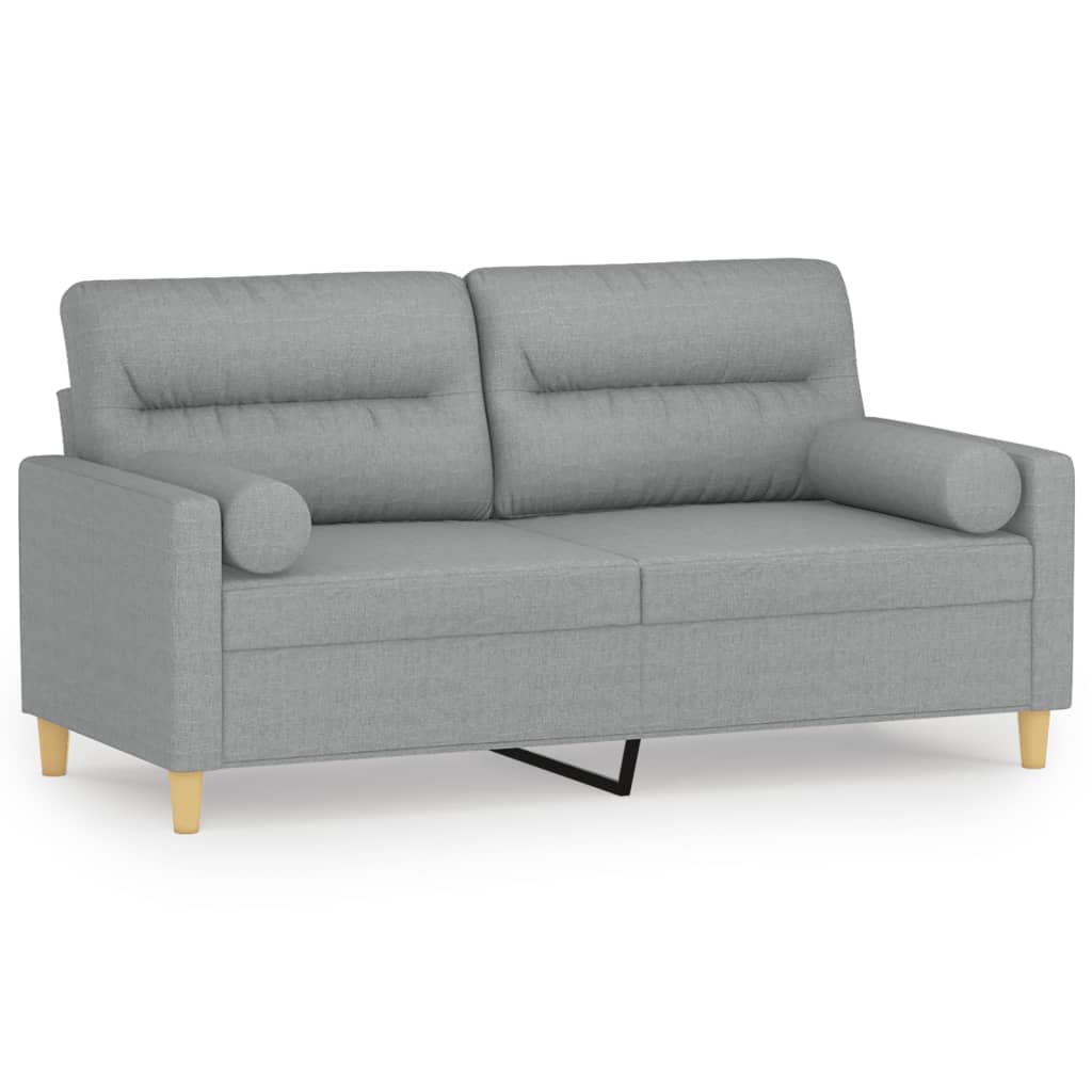 Sofá 2 lugares, sofá fixo + almofadas decorativas 140cm tecido cinza-claro
