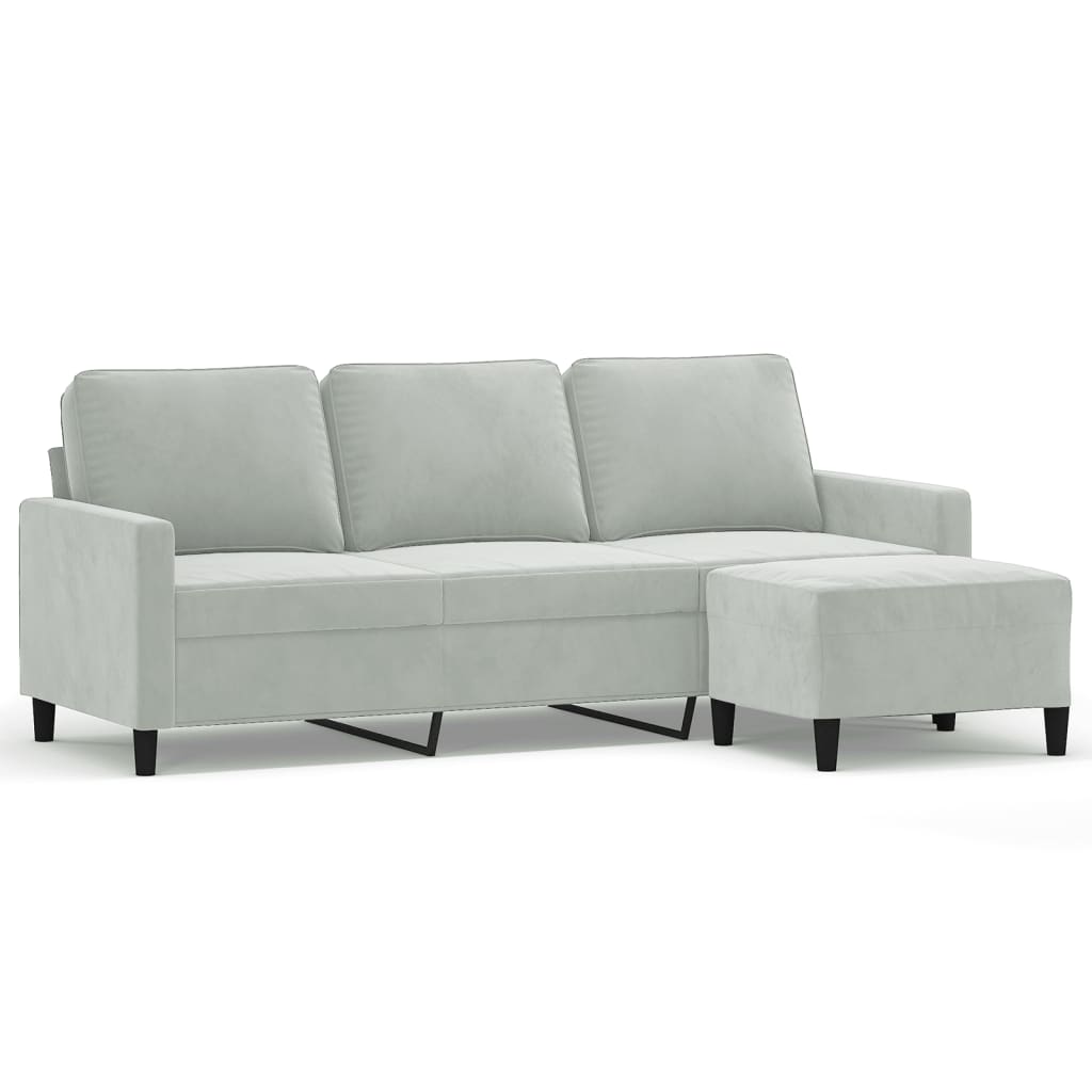 Sofá de 3 lugares - sofá fixo com apoio de pés 180 cm veludo cinzento-claro