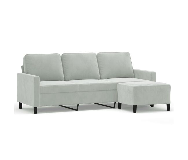 Sofá de 3 lugares - sofá fixo com apoio de pés 180 cm veludo cinzento-claro