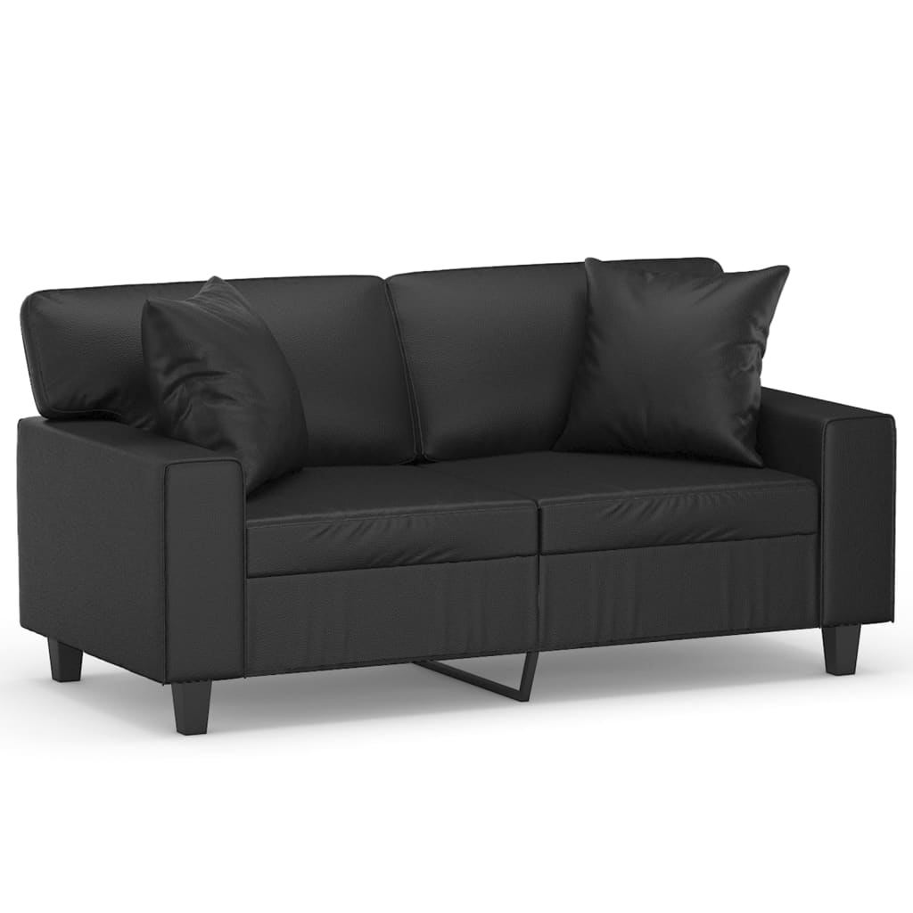 Sofá 2 lugares, sofá fixo + almofadas decorativas 120cm couro artif. noir