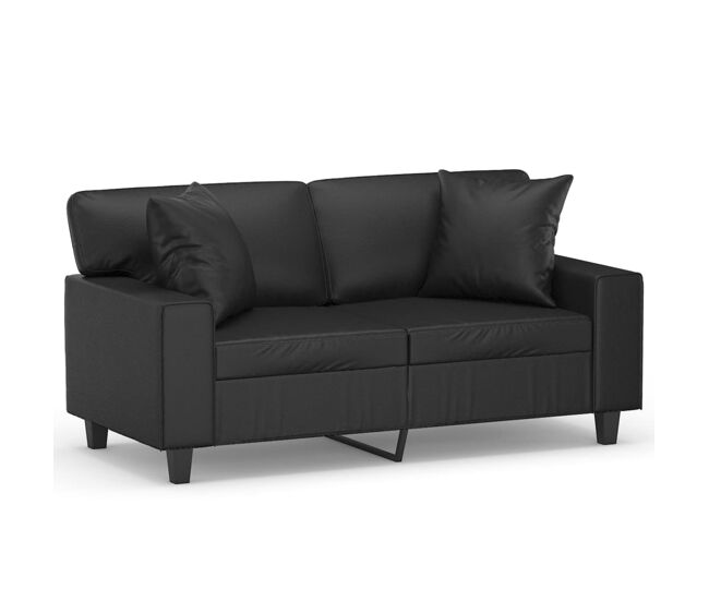 Sofá 2 lugares, sofá fixo + almofadas decorativas 120cm couro artif. noir