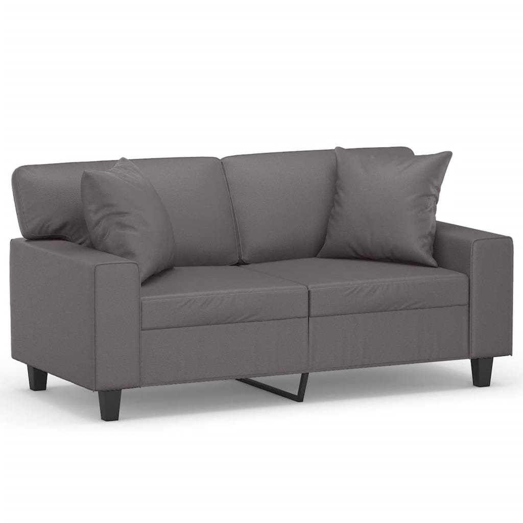 Sofá 2 lugares, sofá fixo + almofadas decorativas 120cm couro artif. gris