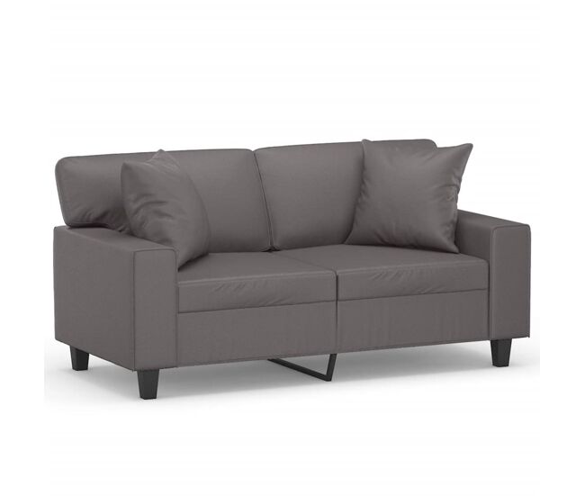 Sofá 2 lugares, sofá fixo + almofadas decorativas 120cm couro artif. gris