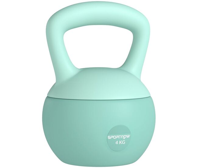 Sportnow kettlebell de 4 kg pesa russa preenchida de areia metálica e alça antiderrapante para treino de musculação em casa ginásio 19x15x28 cm verde