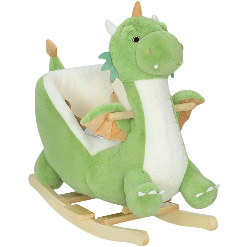 Aiyaplay baloiço para bebés com som de dragão baloiço de pelúcia com base de madeira cinto de segurança para crianças de 18-36 meses 65x38x72 cm verde