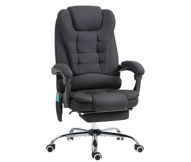 Vinsetto cadeira de escritório com 6 pontos de massagem giratória com encosto reclinável 135º função de aquecimento apoio para os pés retrátil altura ajustável e controlo remoto 65x70x111-119 cm noir