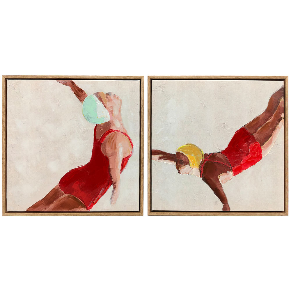 Homcom pinturas em tela de figuras dinâmicas à mão 40x40 cm 2 peças pinturas de arte de parede emolduradas decoração moderna para quarto sala cozinha rouge